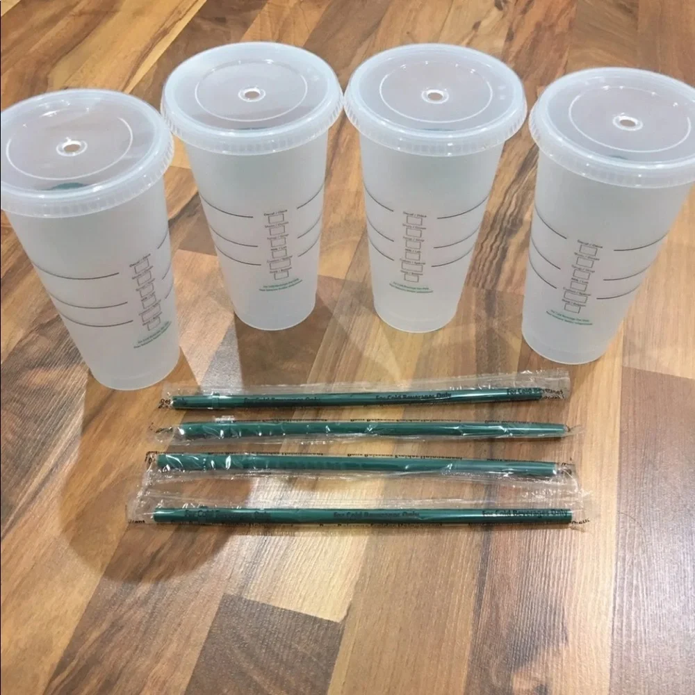 New, set of 4 Starbucks reusable cold cups, 24oz tumblers reusable straw coffee